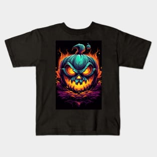 scary smiling pumpkin, halloween design Kids T-Shirt